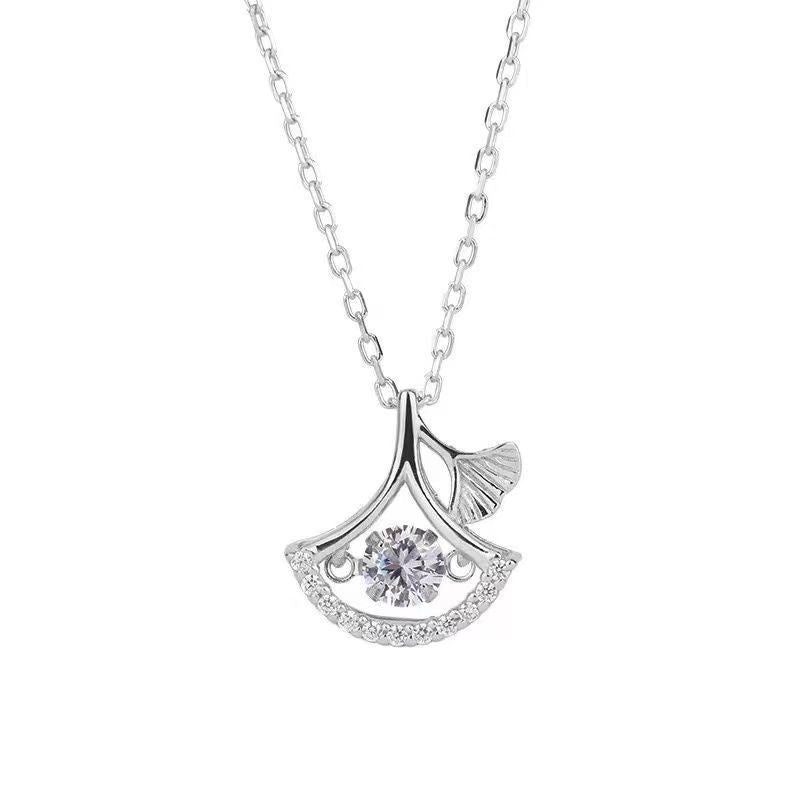 999 Sterling Silver Fan-Shaped Zircon Necklace