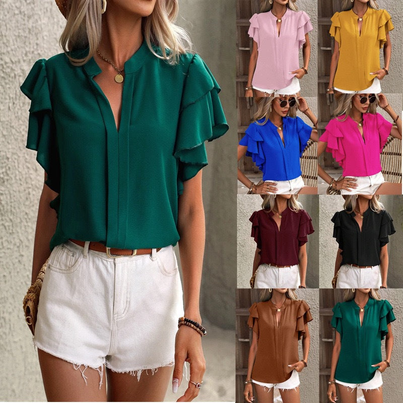 V-Neck T-Shirt in Loose-Fit Solid Color
