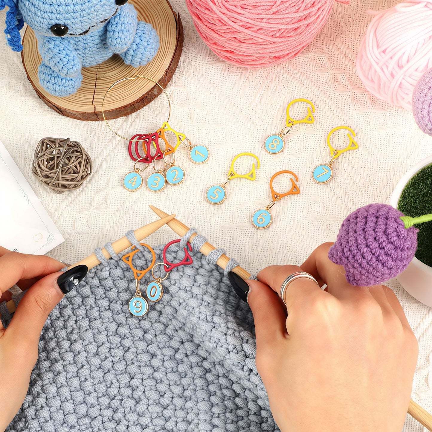 Knitting Needle Markers with Cat-Ear Design