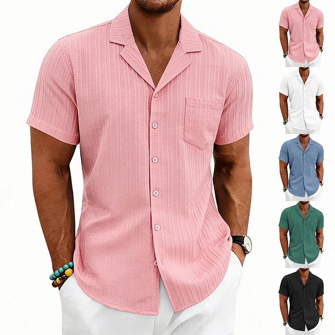 Short-Sleeve Shirt with Cuban Neck and Loose Fit