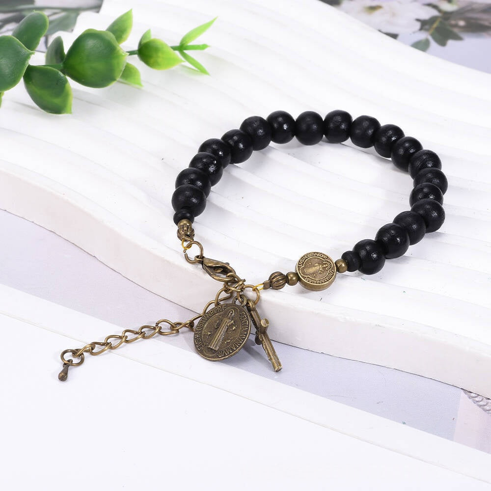 Alloy Saint Benedict Wooden Rosary Bracelet