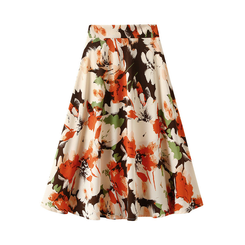 A-Line Skirt, High-Waisted Mid-Length Pleated