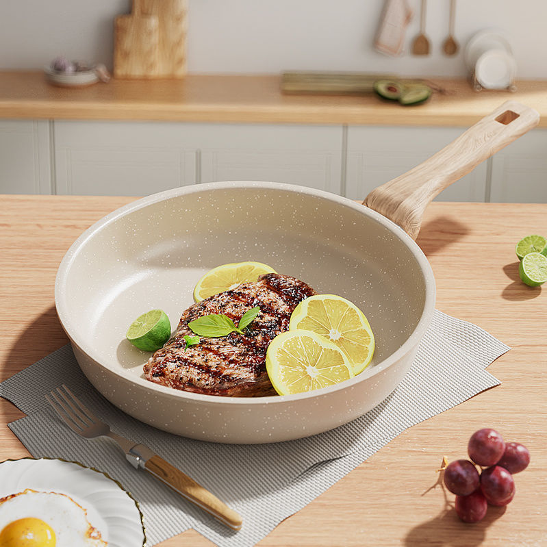 Flat-Bottomed Frying Pan with Maifanite Texture