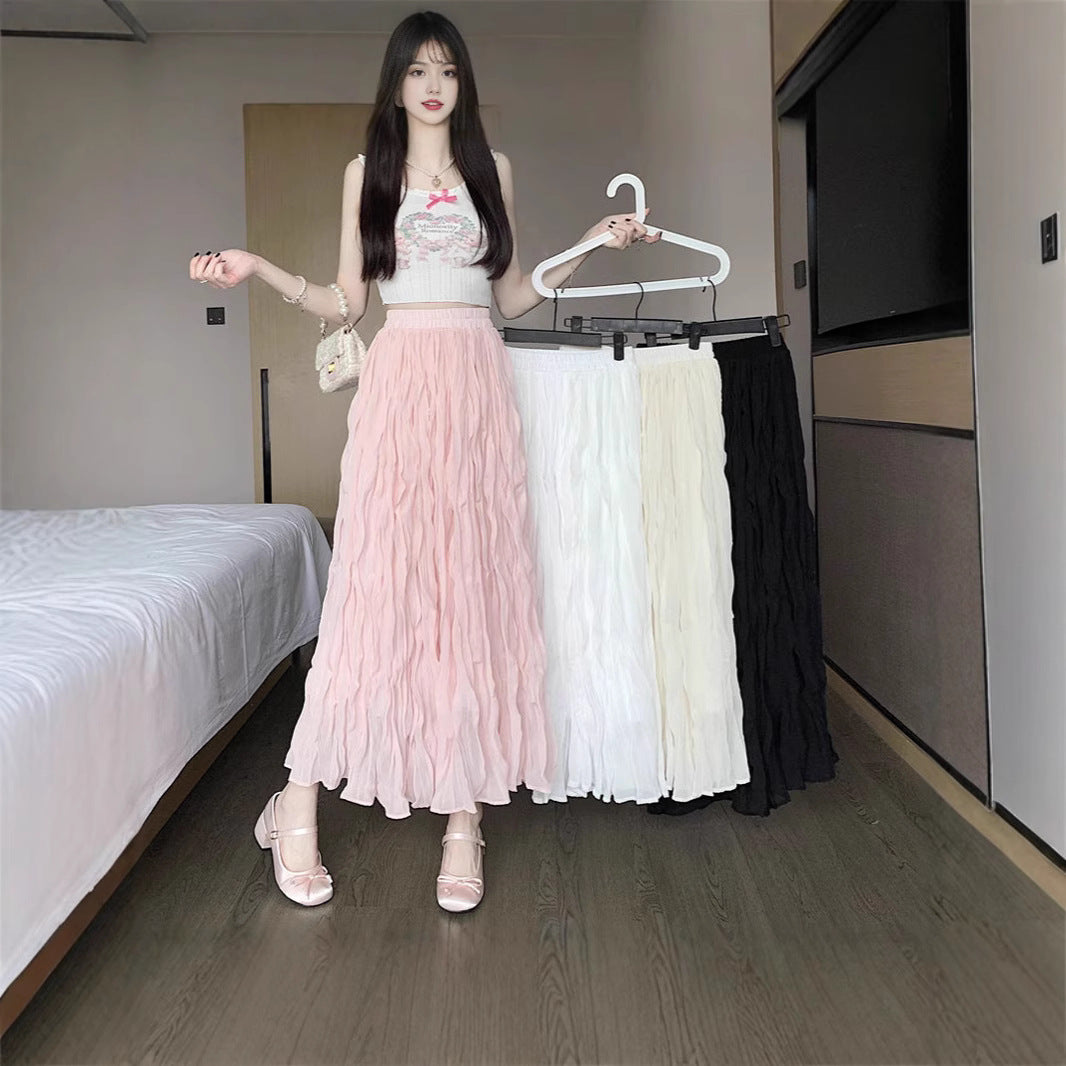 White A-Line Skirt with Elastic Waist