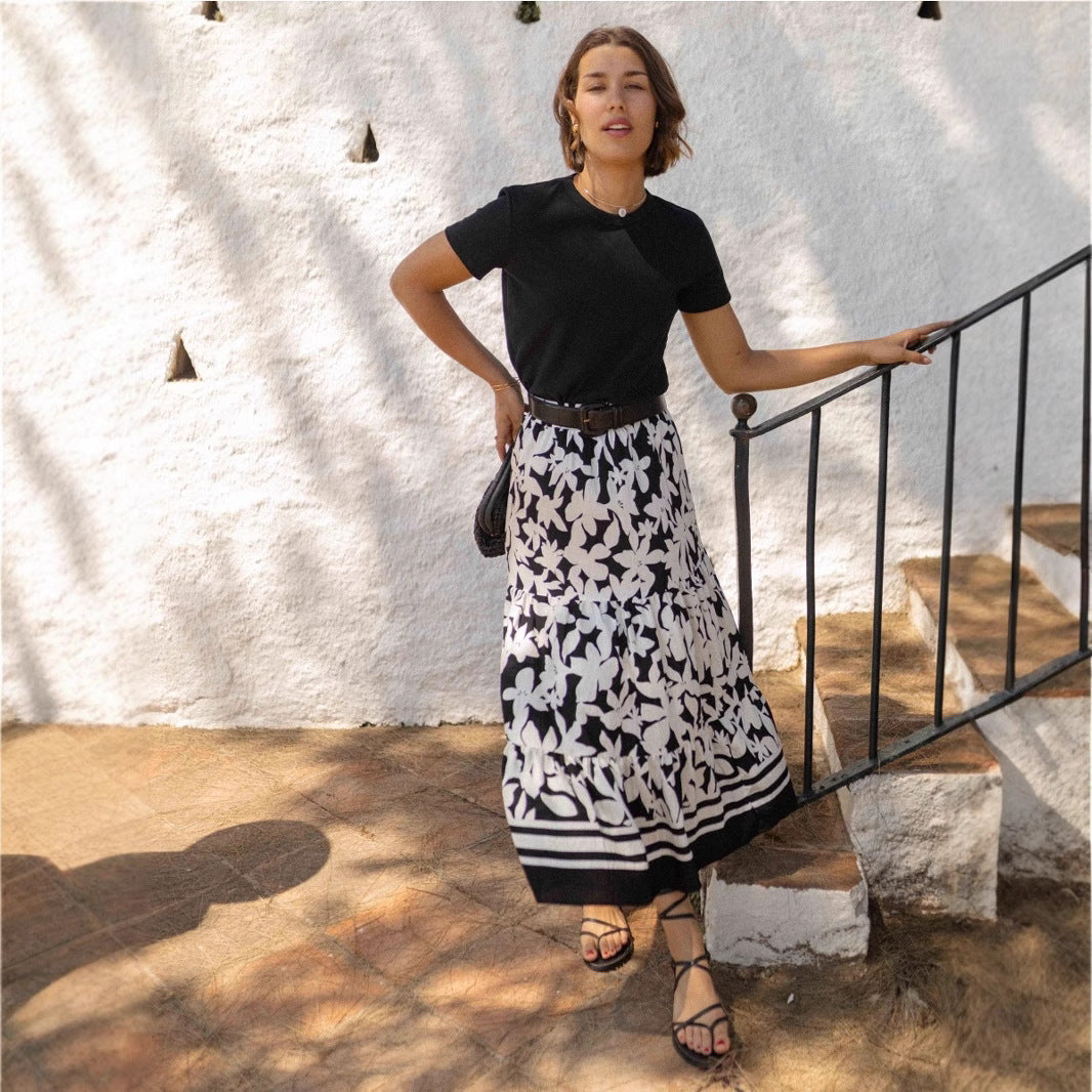 Midi Skirt, Flared Botanical Print