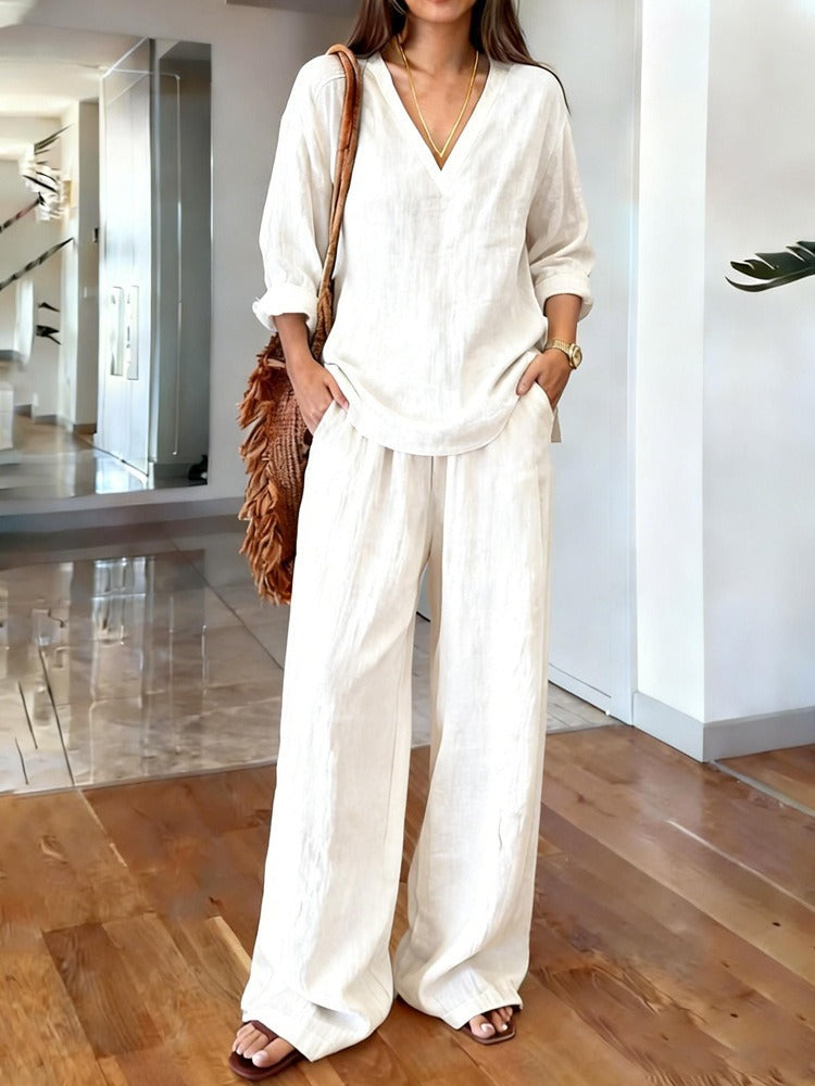 Two-Piece Set with Loose V-Neck Pullover