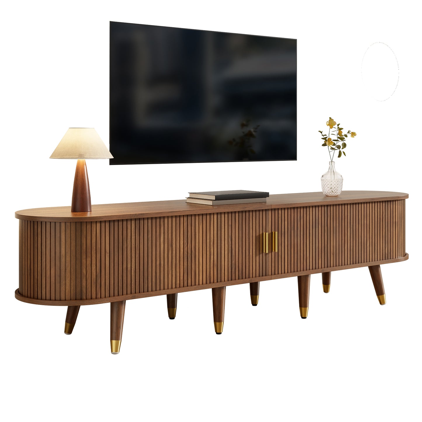TV Cabinet (175 cm) with Sliding Door in Walnut Look