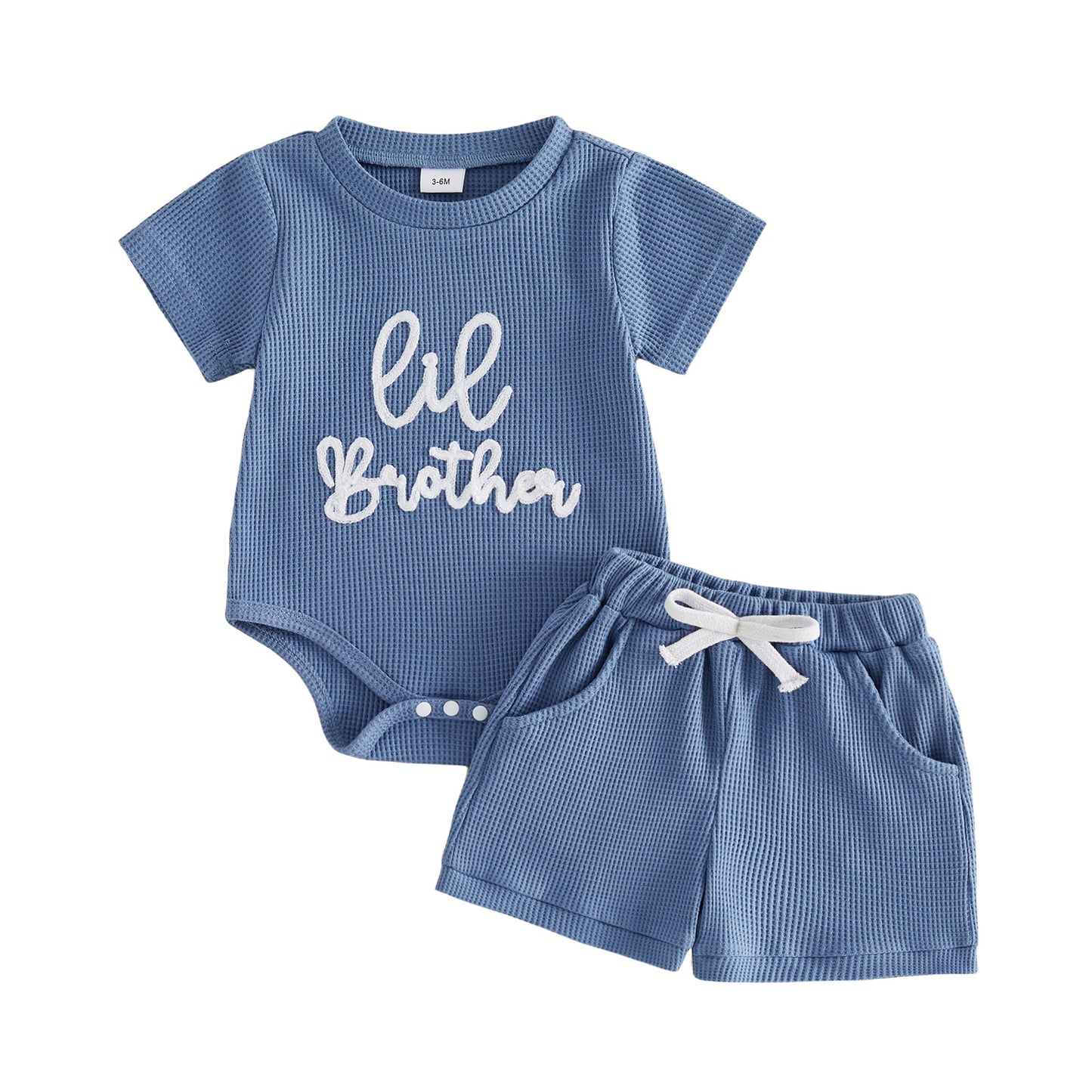 Top and Shorts Set - Letter-Embroidered