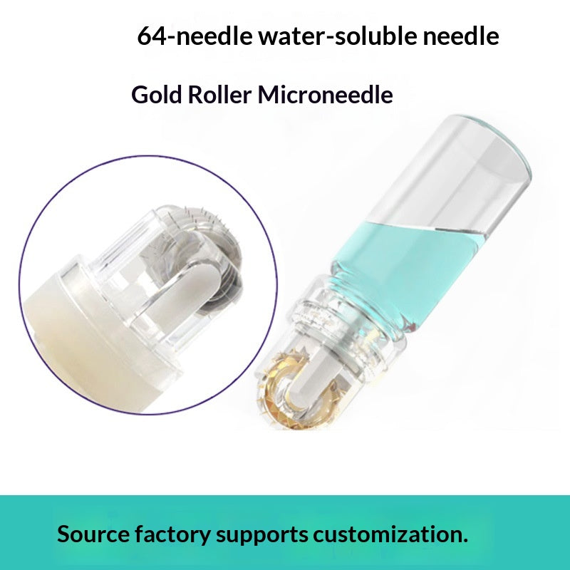 Gold Microneedle Dermaroller With 64 Needles For Hair Growth On The Scalp And Beard