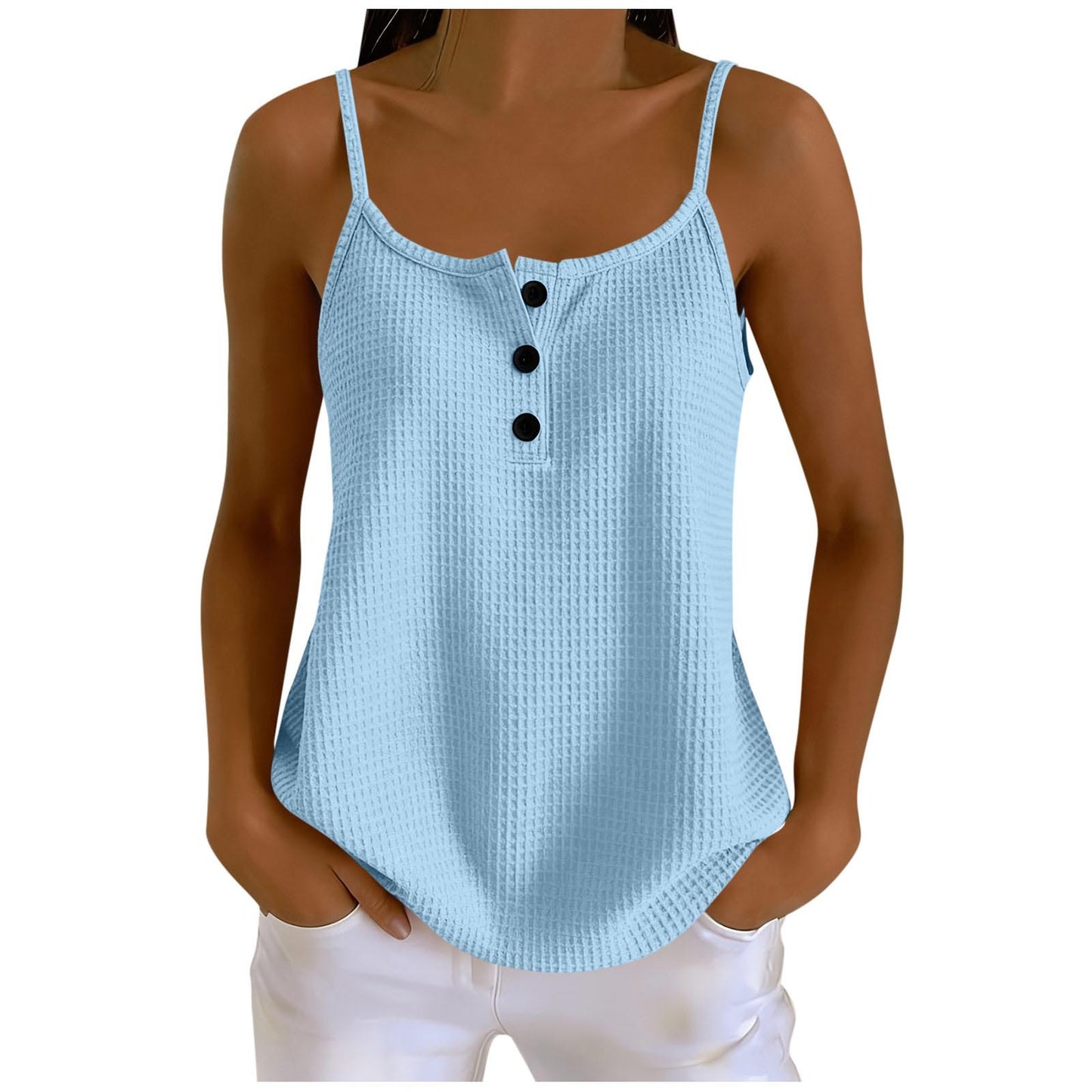 Solid-Color Waffle-Knit Patchwork Camisole