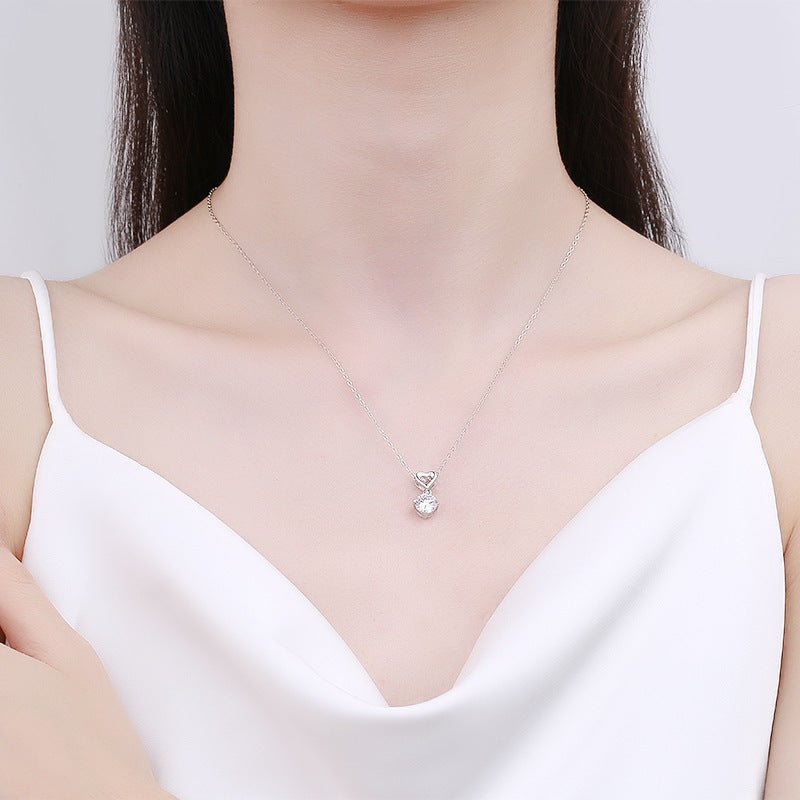 S925 Sterling Silver Moissanite Necklace, Heart Pendant