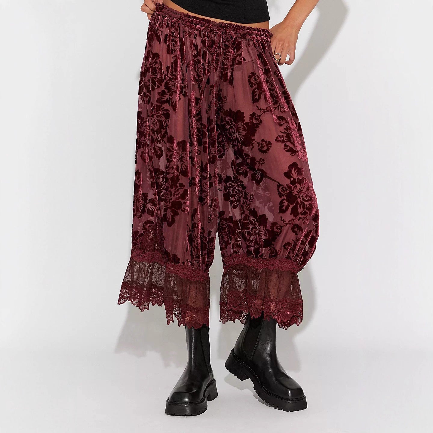 Cropped Trousers - High-Waisted Relaxed-Fit