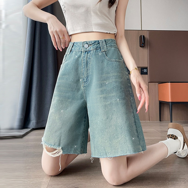 Denim Shorts with Ripped Detail