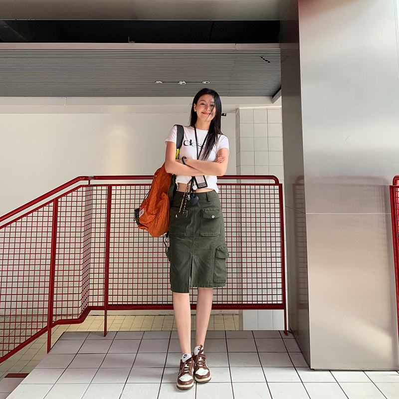 High-Waisted Midi Skirt with Slit Straight Leg