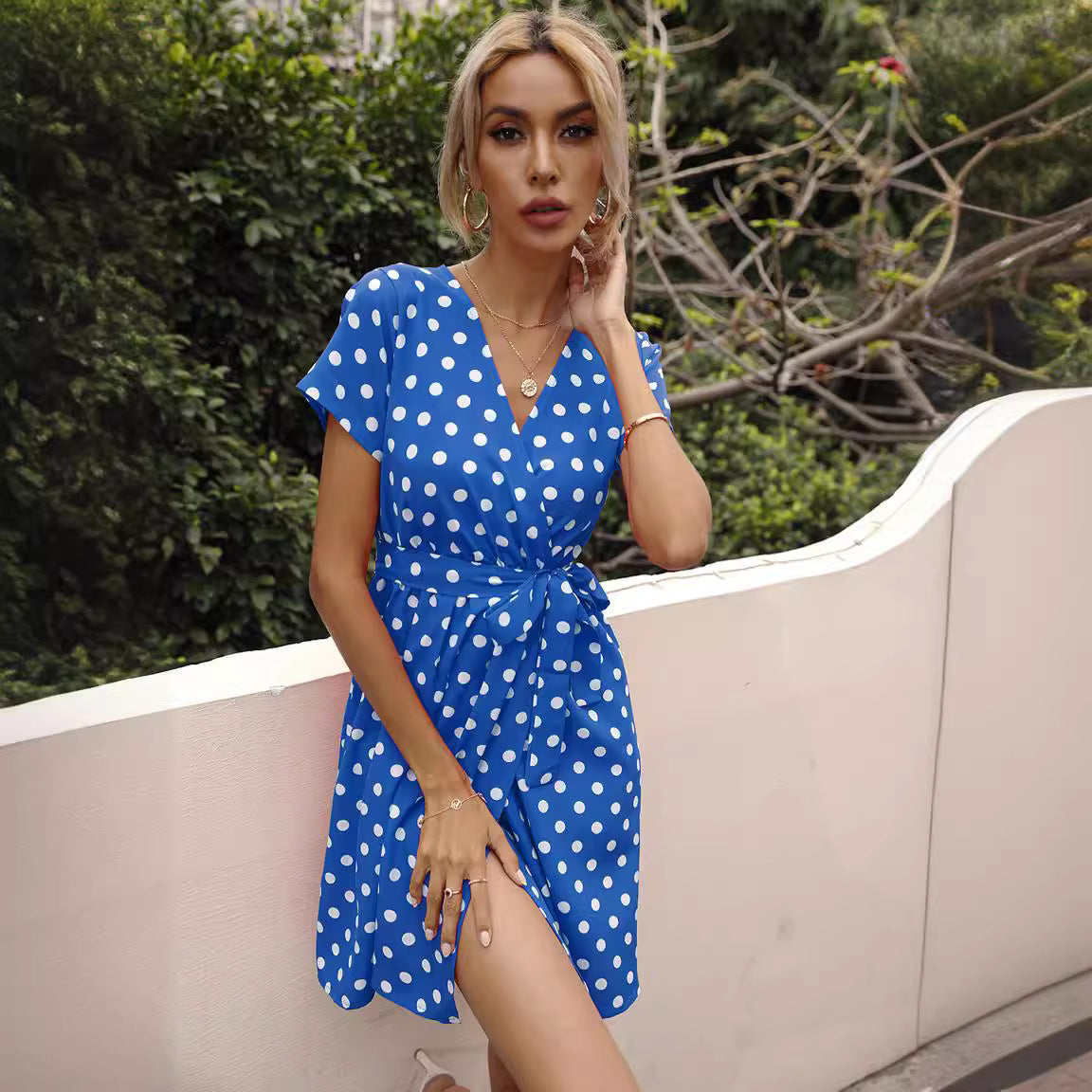 Dress - Polka-Dot V-Neck