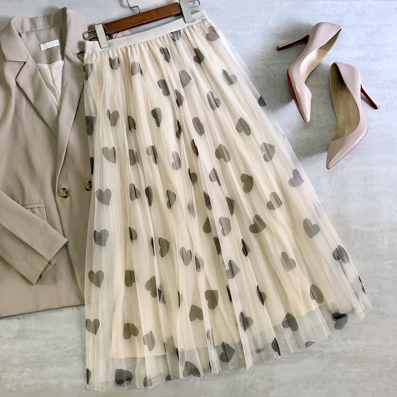 Skirt, Tulle With Heart Print