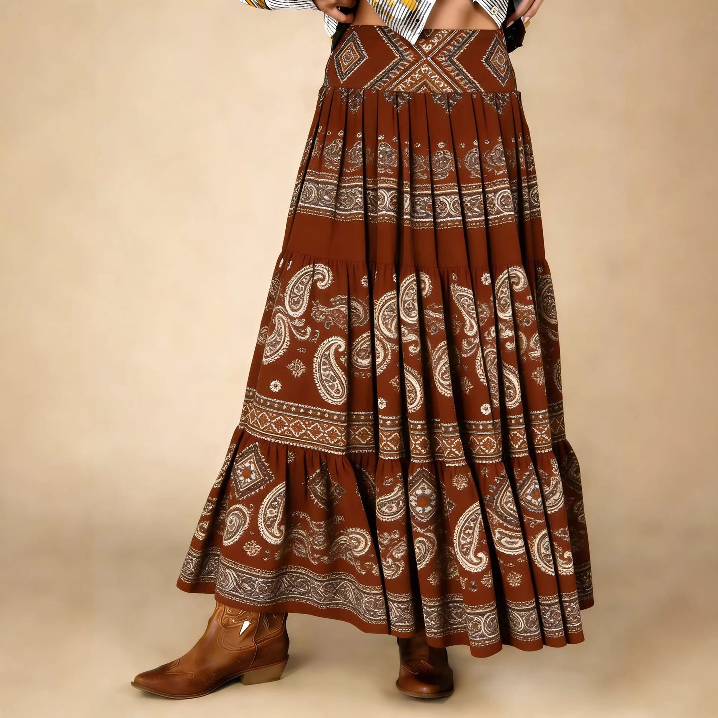 High-Waist Skirt with Bohemian Print
