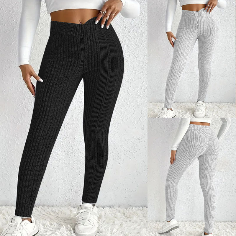 Autumn New Arrival Plus-Size Casual Striped Ribbed Tight-Fit Trousers