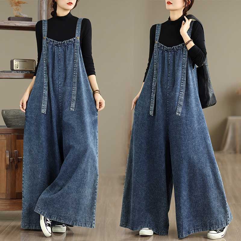 Plus-Size Denim Overalls in Retro Style