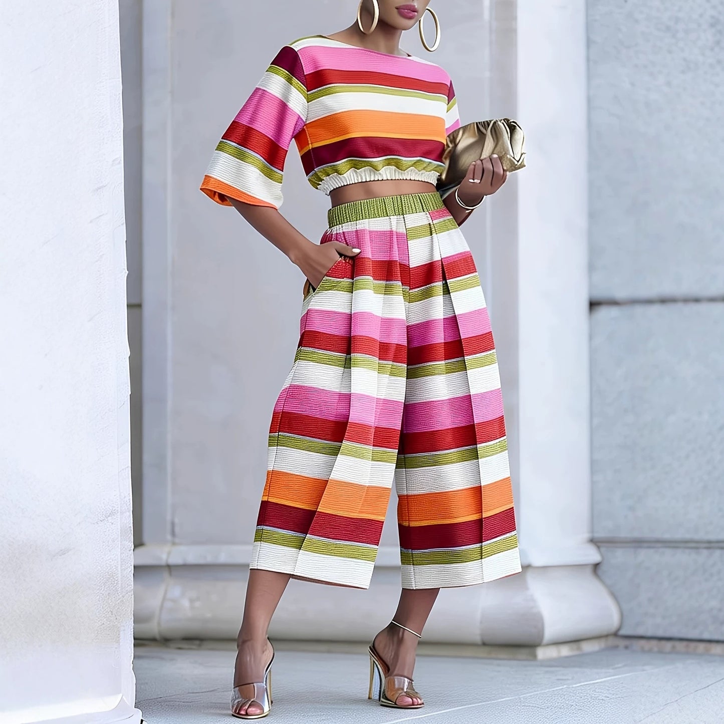 Two-piece Suit Of Coat Wide Leg And Cropped Trousers