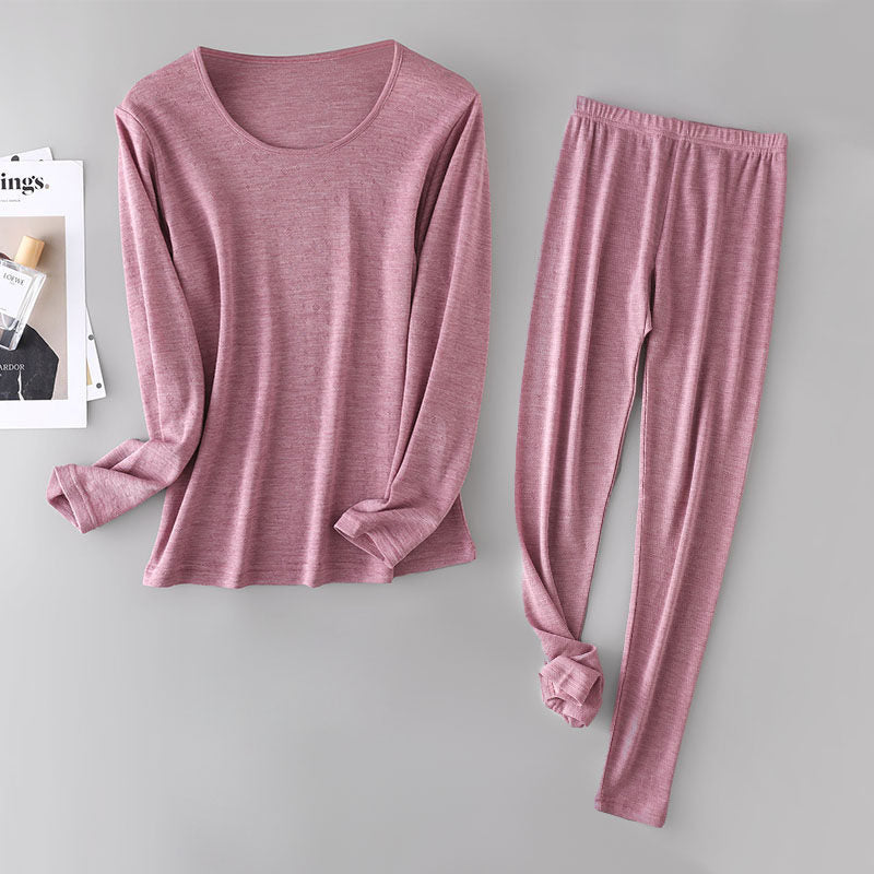 Women's Wool Comfortable Skin Friendly Classic Hollow Jacquard Autumn Clothes And Pants Set