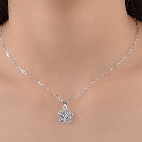Cherry Blossom Pendant Womens Diamond-studded Clavicle Chain