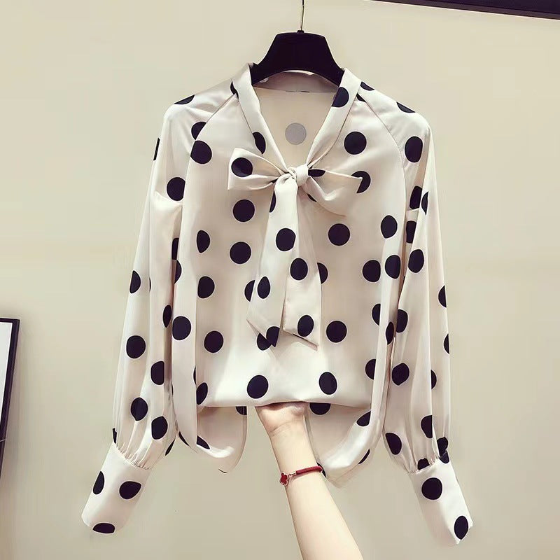 SpringSummer Retro Polka-Dot Chiffon Blouse For Girls
