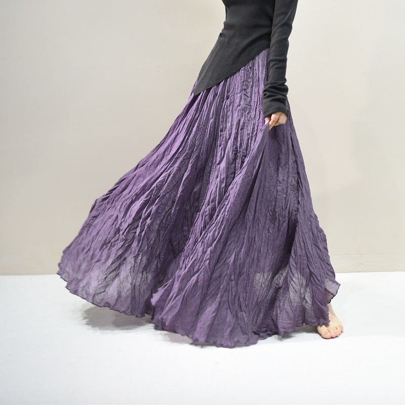 Ruffled Forest Girl Style Traditional Chinese Inspired Cotton Linen A Line Maxi Skirt