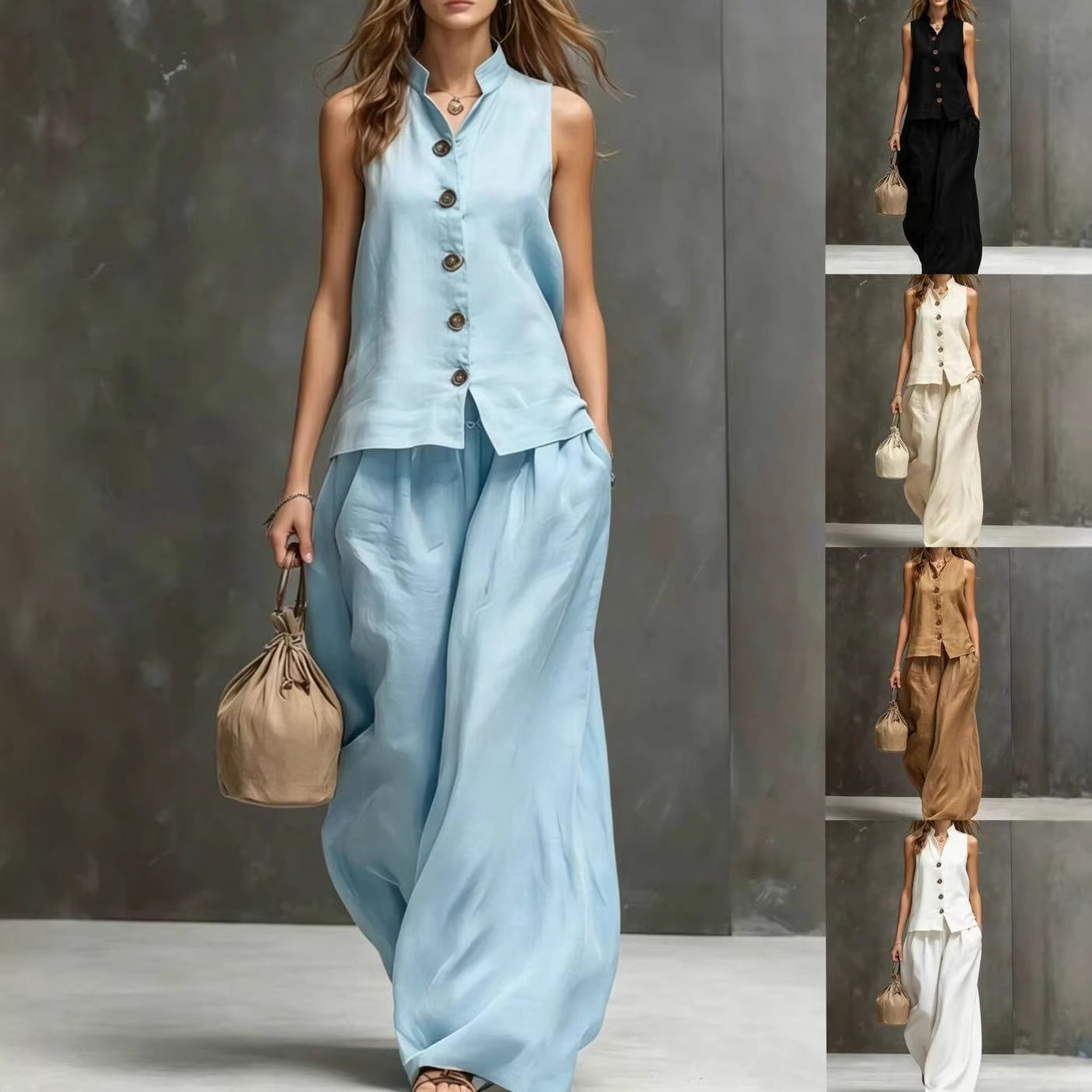 Two-Piece Set with Vest and Wide-Leg Pants