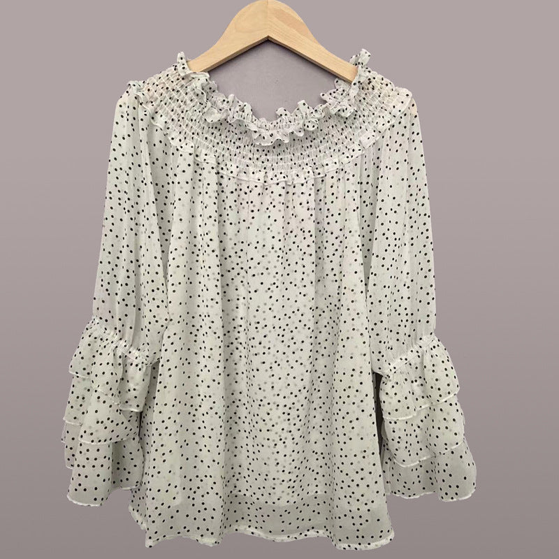 Off-Shoulder Polka Dot Chiffon Top