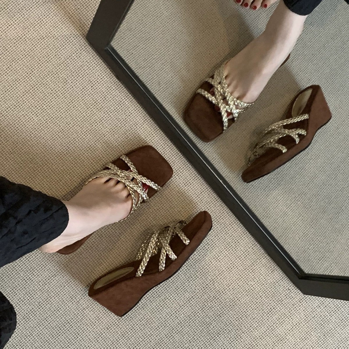 Wedge-heeled Platform Woven Open-toe Sandals