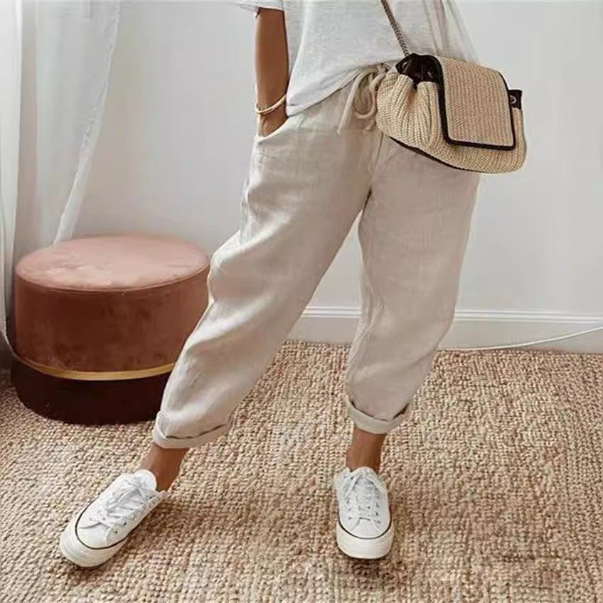 Cotton Linen Solid Color Pants