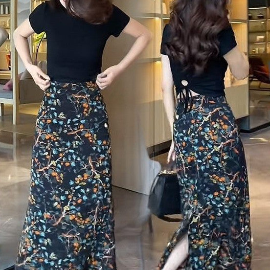 Retro High-Waisted Skirt with Floral Print