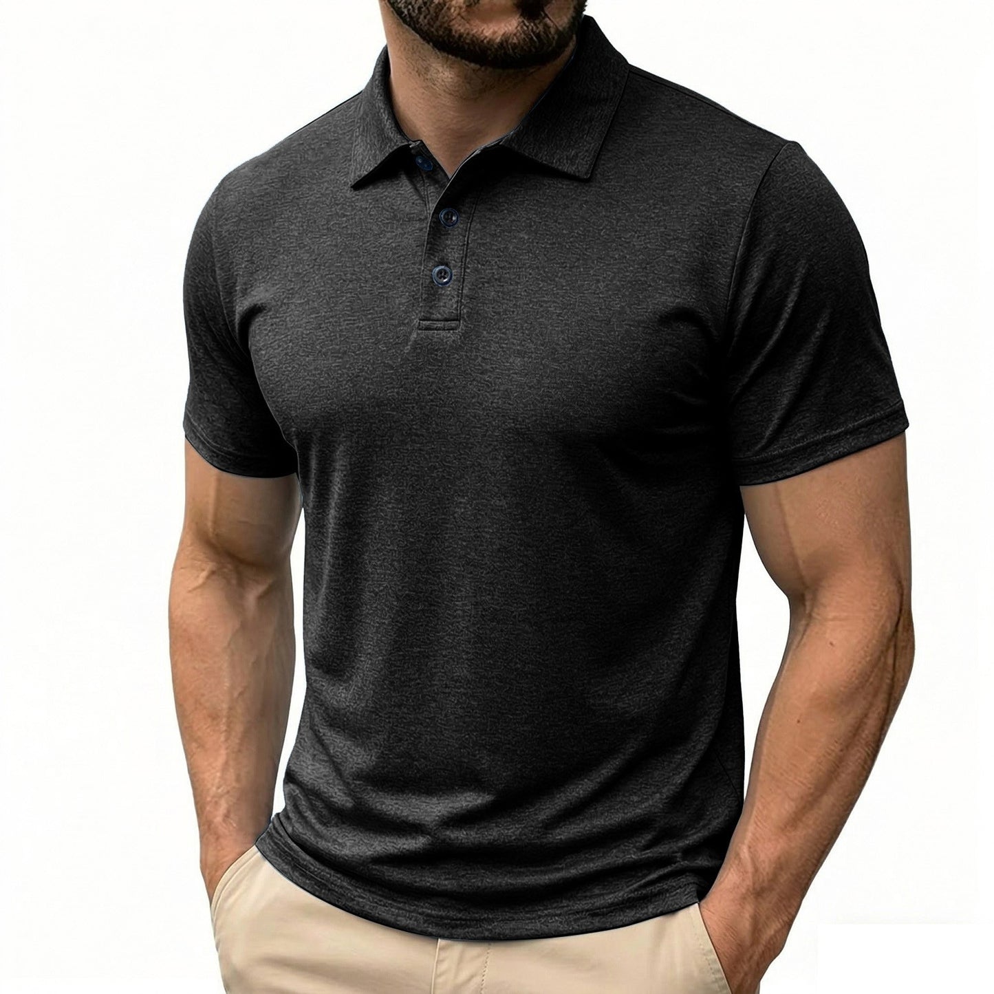 Mens Casual Solid-Color Button-Down Short-Sleeve Shirt