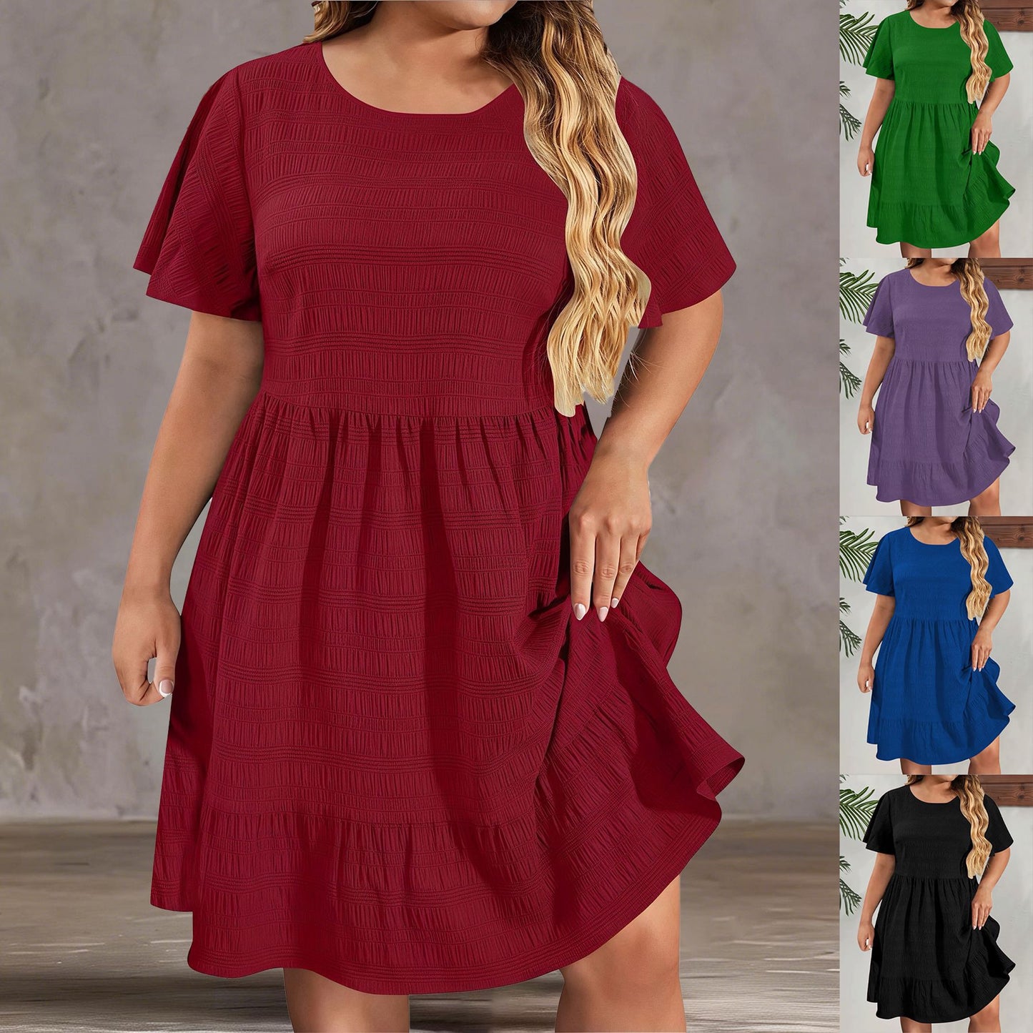 Women's Plus-Size Casual Round-Neck Short-Sleeve Dress