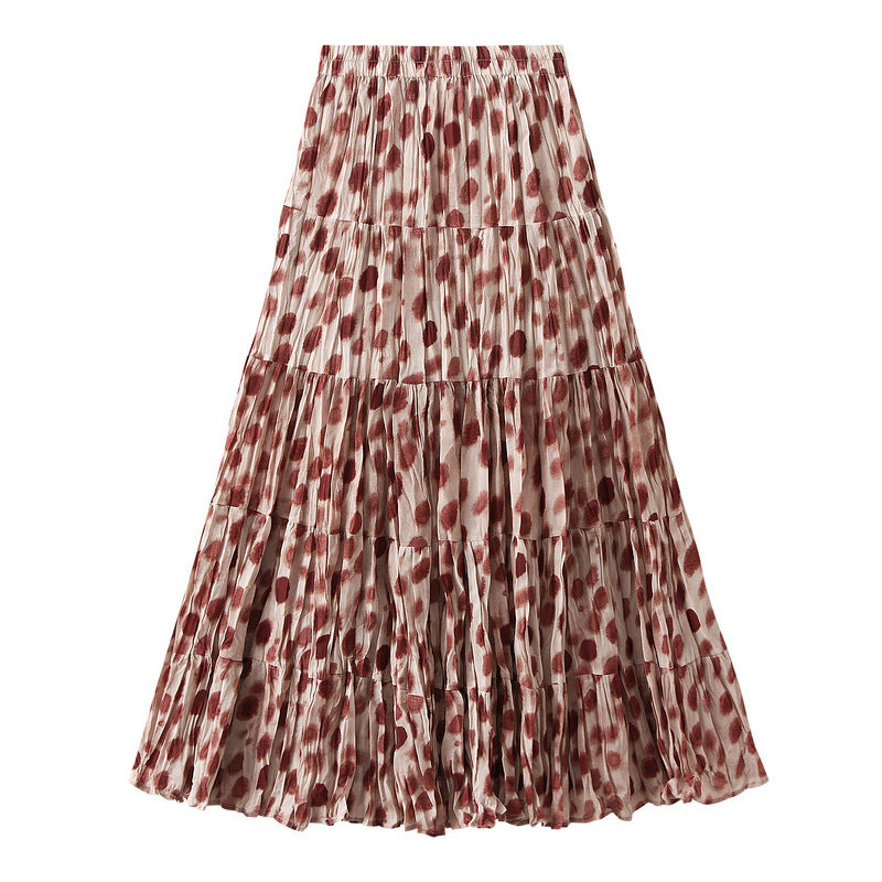 Midi Skirt, High-Waisted A-Line Multi-Layered Pleated