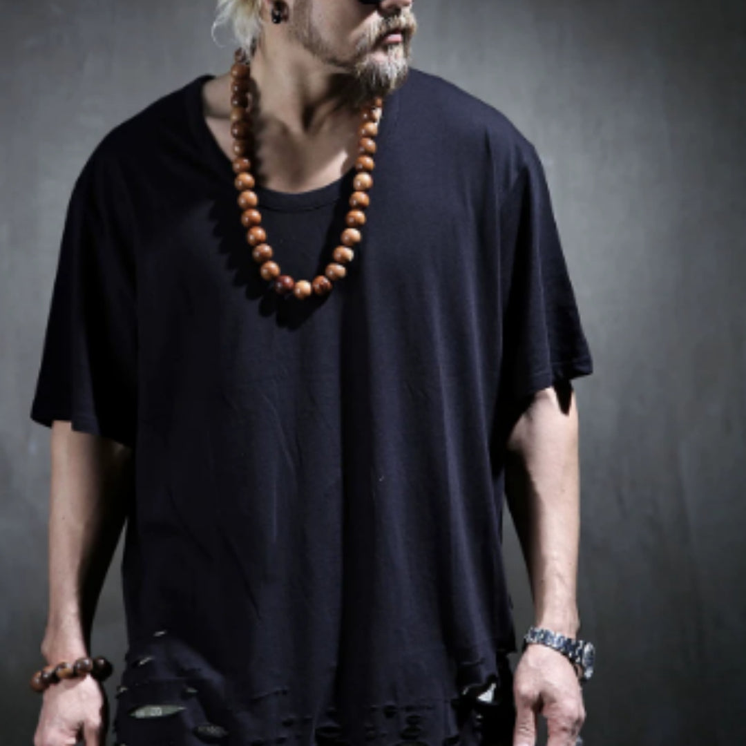 Distressed U-Neck Short Sleeve T-shirt