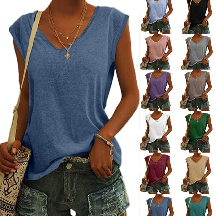 Women's Loose V-Neck Cap Sleeve T-Shirt