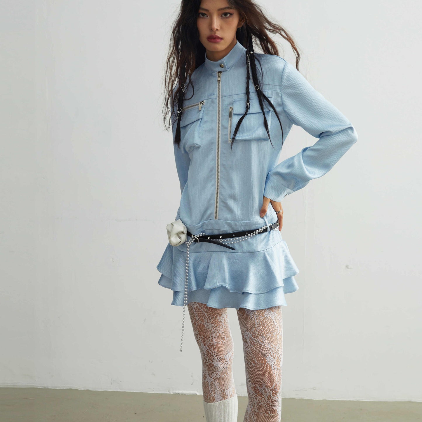 Satin Shirt Dress with 3D Pockets