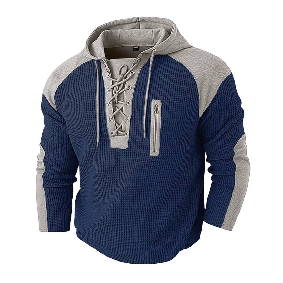 Men's Drawstring Hoodie with Waffle-Weave Fabric