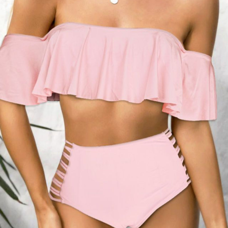 Swimsuit with Ruffled High-Waist and Flattering Fit