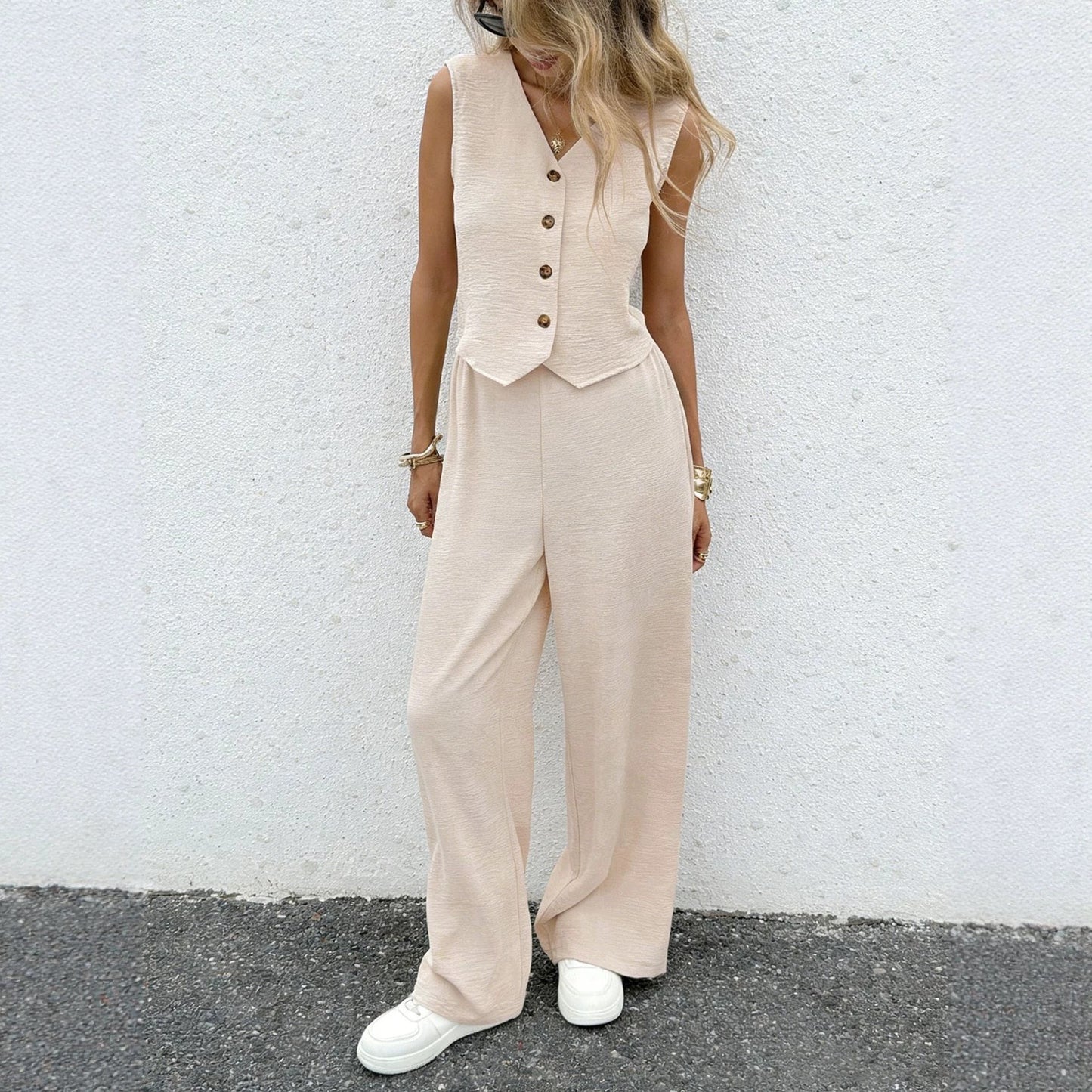 Vest and Trousers Set with Front-Button Detail