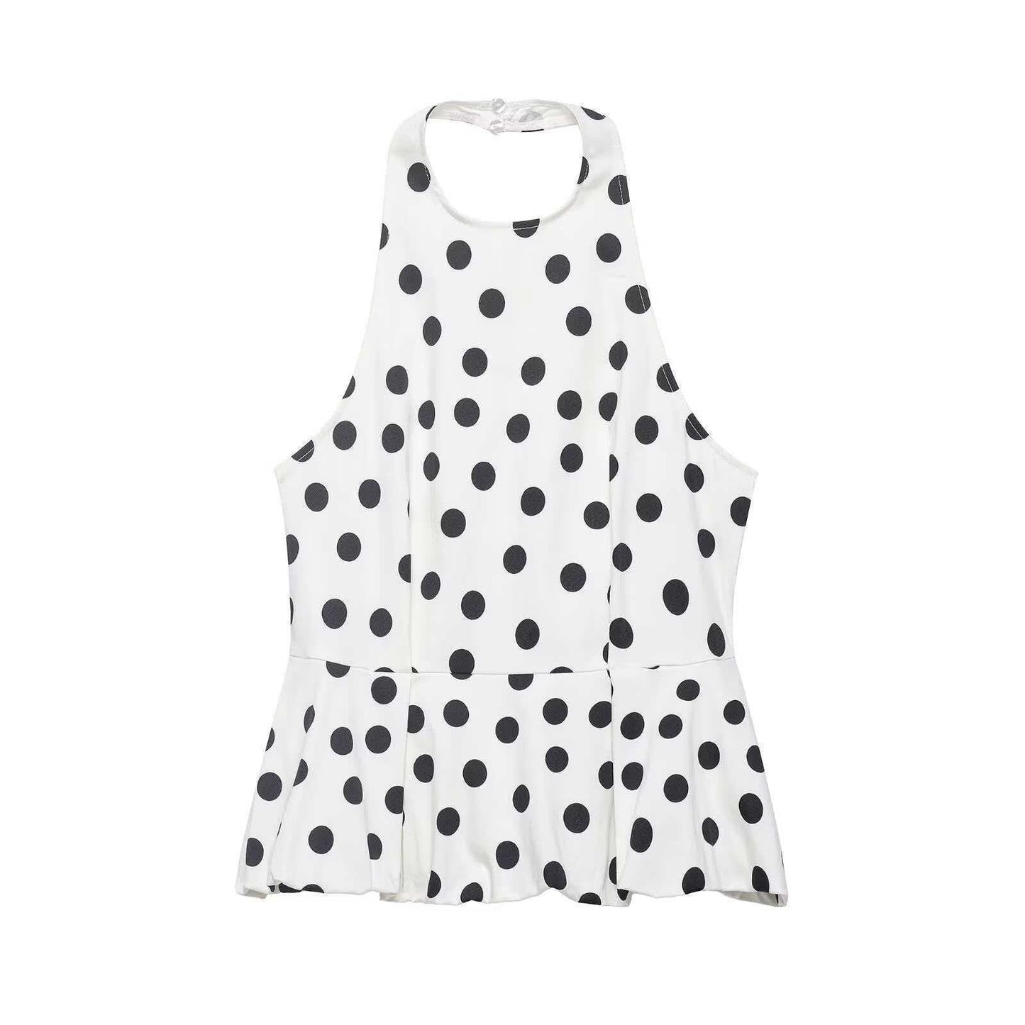Tank Top with Halter-Neck Polka-Dot Design