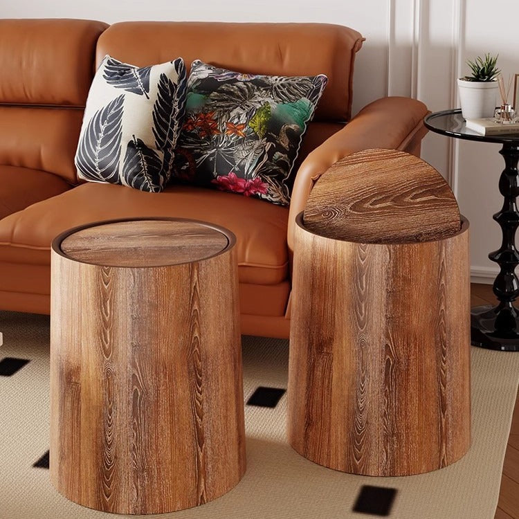Retro Wood-grain Pattern Trash Can Household Flip-top Large Capacity