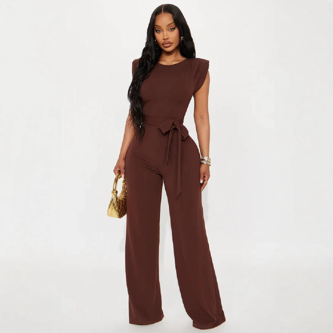 Wide-Leg Jumpsuit with Lace-Up Waist-Cinching