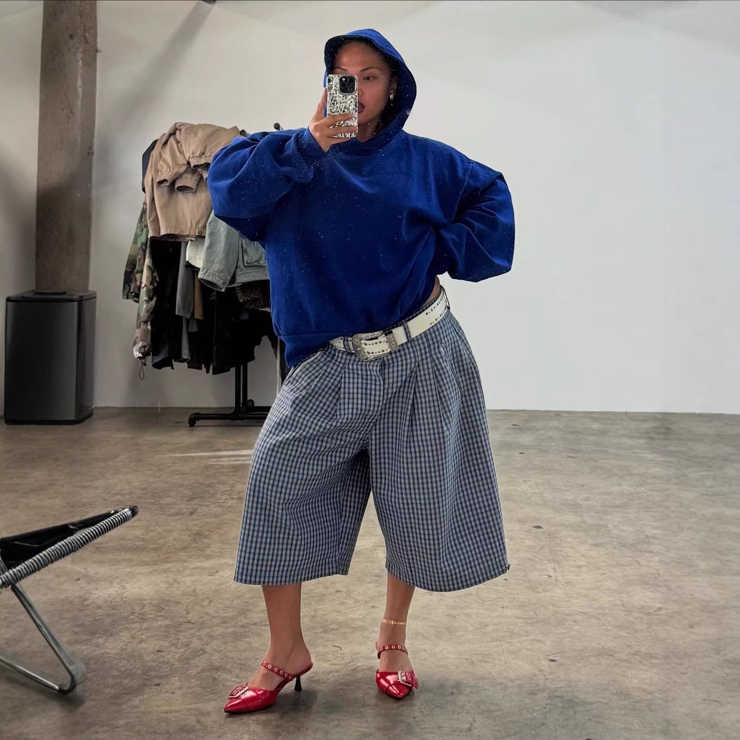 Wide-Leg Pants in Plaid Workwear Style