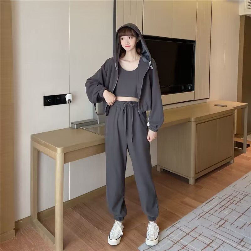 New Minimalist Long-sleeve Hooded Jacket And Pants Womens Sportswear Set