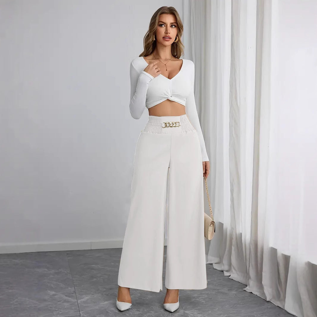 Wide-Leg Pants with Chain-Strap