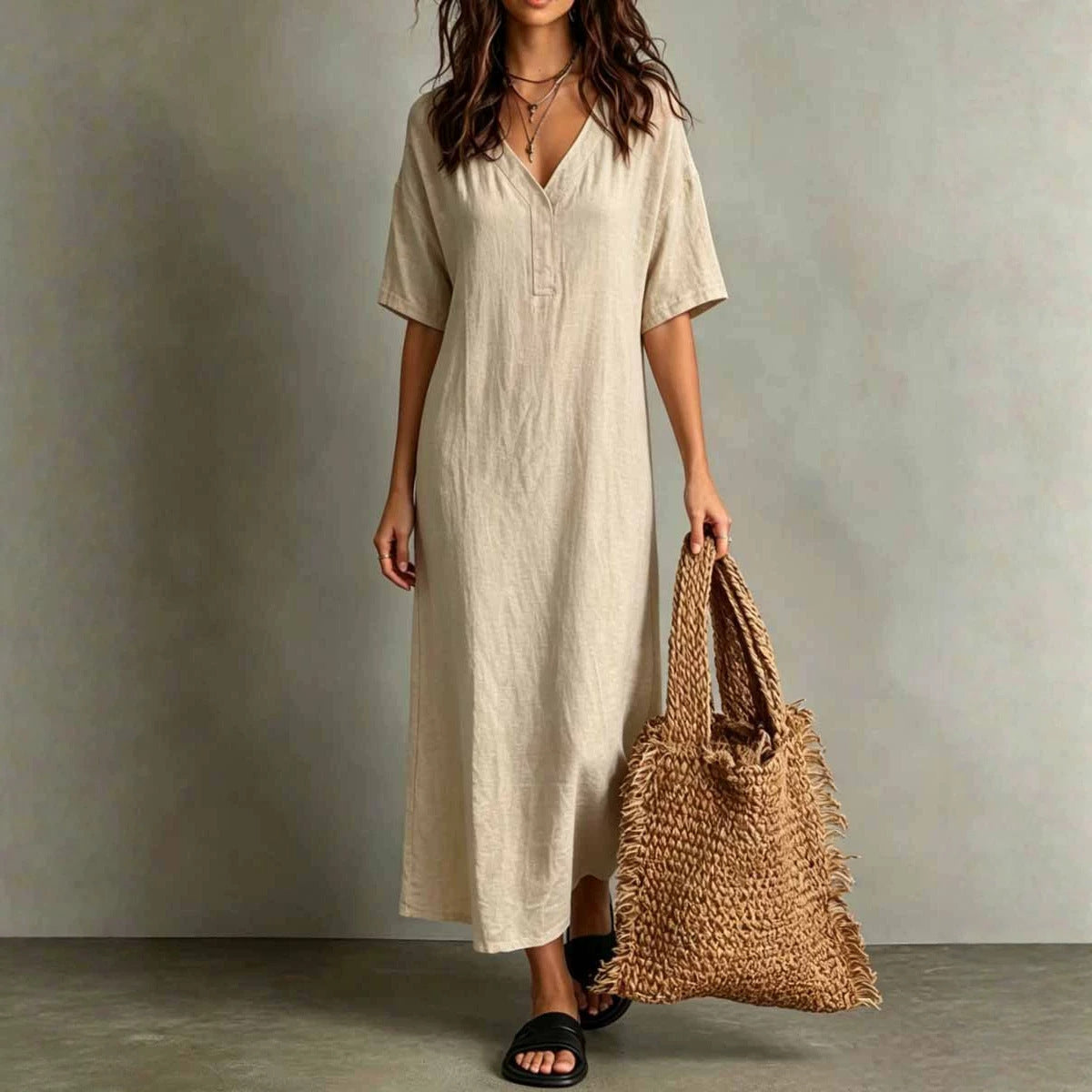 Dress in Bohemian Cotton-Linen