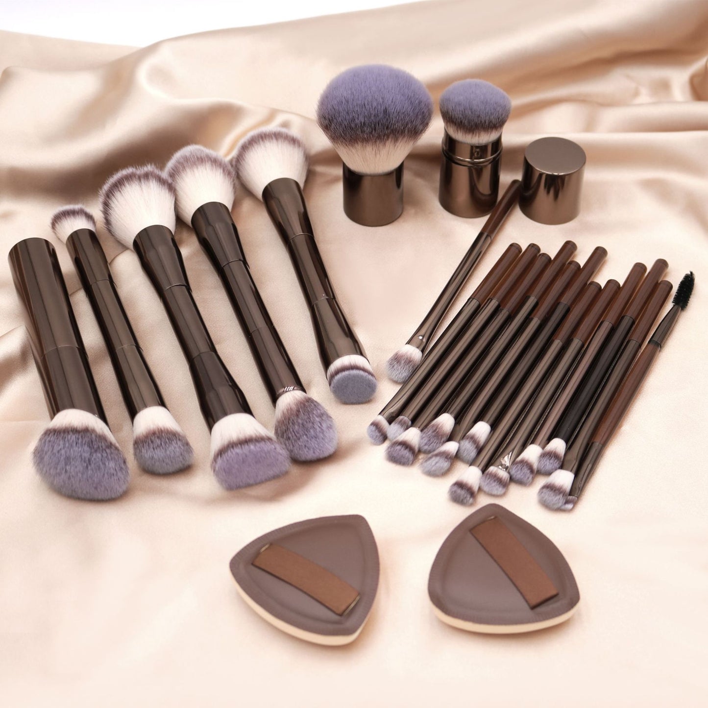 Brown Aluminum Tube Makeup Brush Set